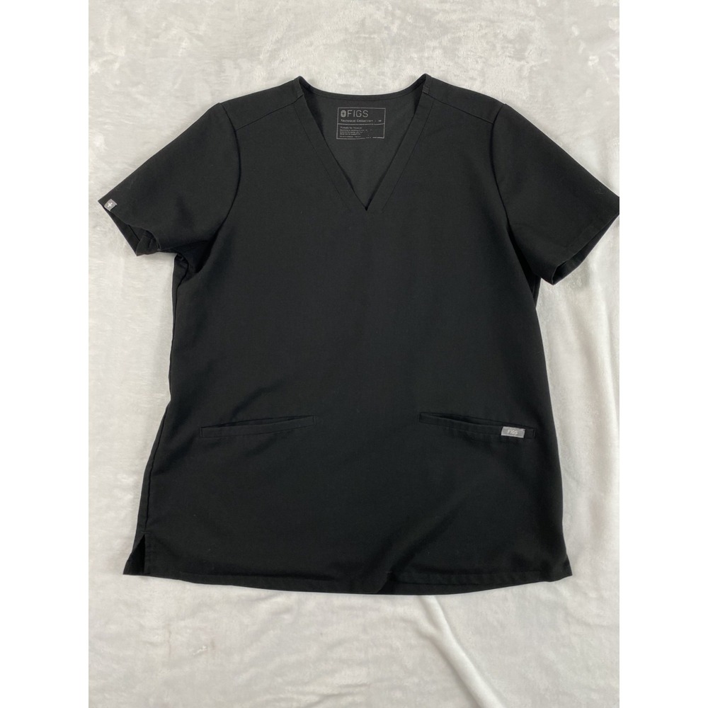 Figs Scrub Blouse Women Sz M Black Technical Collection